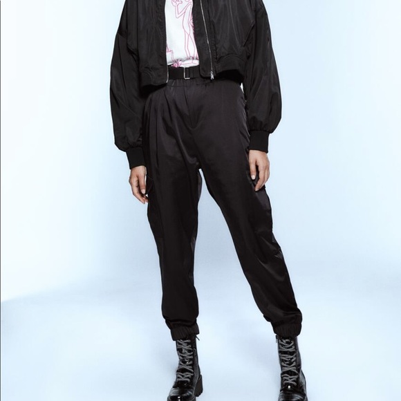 satin cargo pants zara